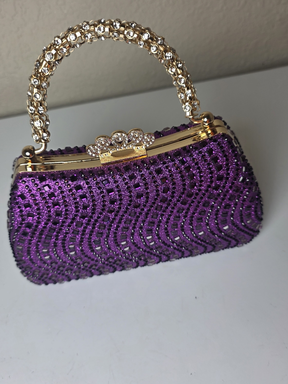 Elegant Purple Crystal-Embellished Evening Bag